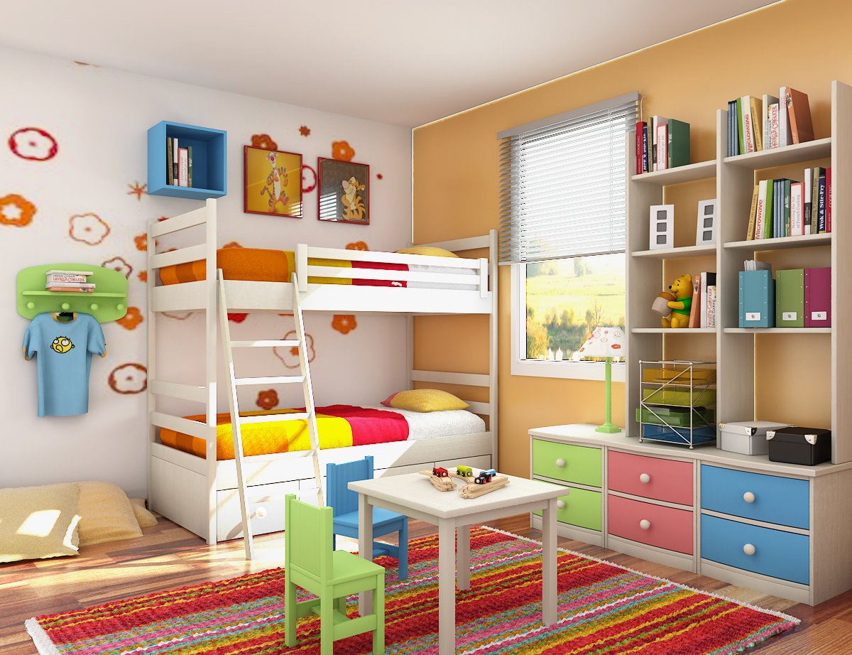 дизайн детской комнаты для двоих, двухъярусные кровати, как сделать кровать, детская комната